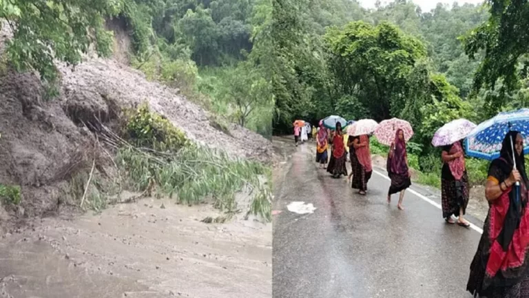 चंडी देवी मंदिर परिसर के पास हुआ भूस्खलन, दुकानें कराई गई खाली